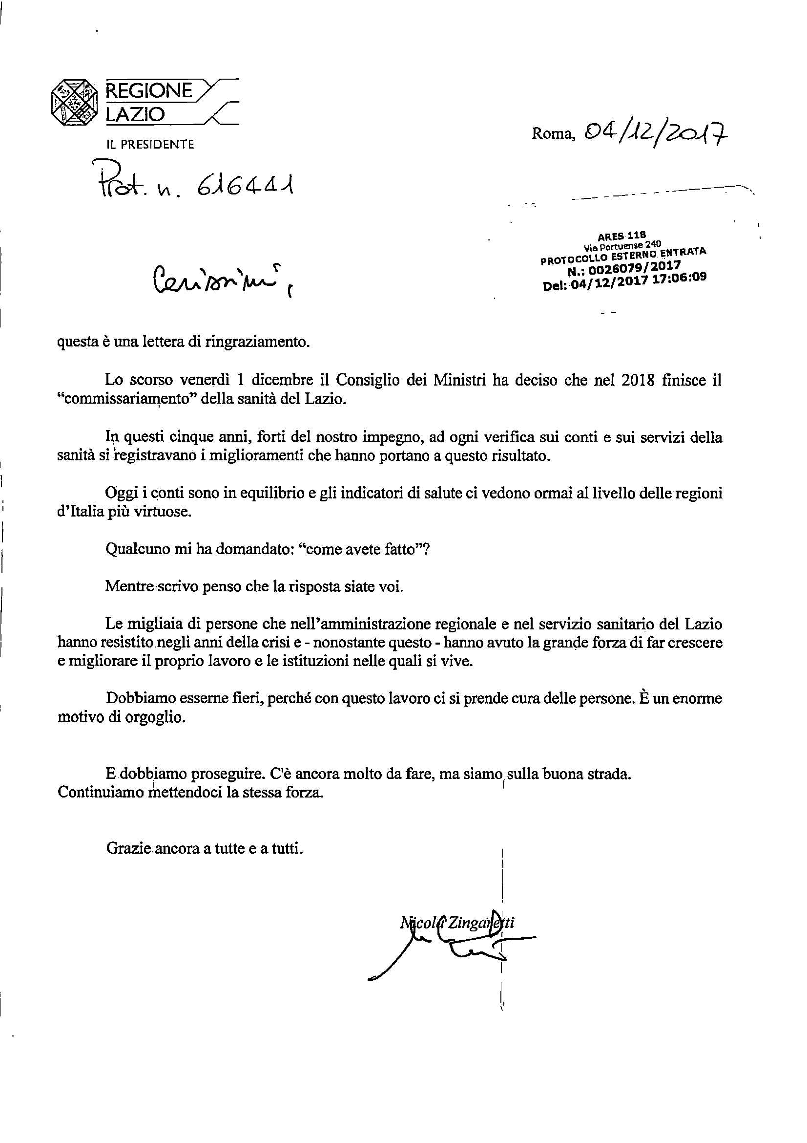 ringraziamenti regione